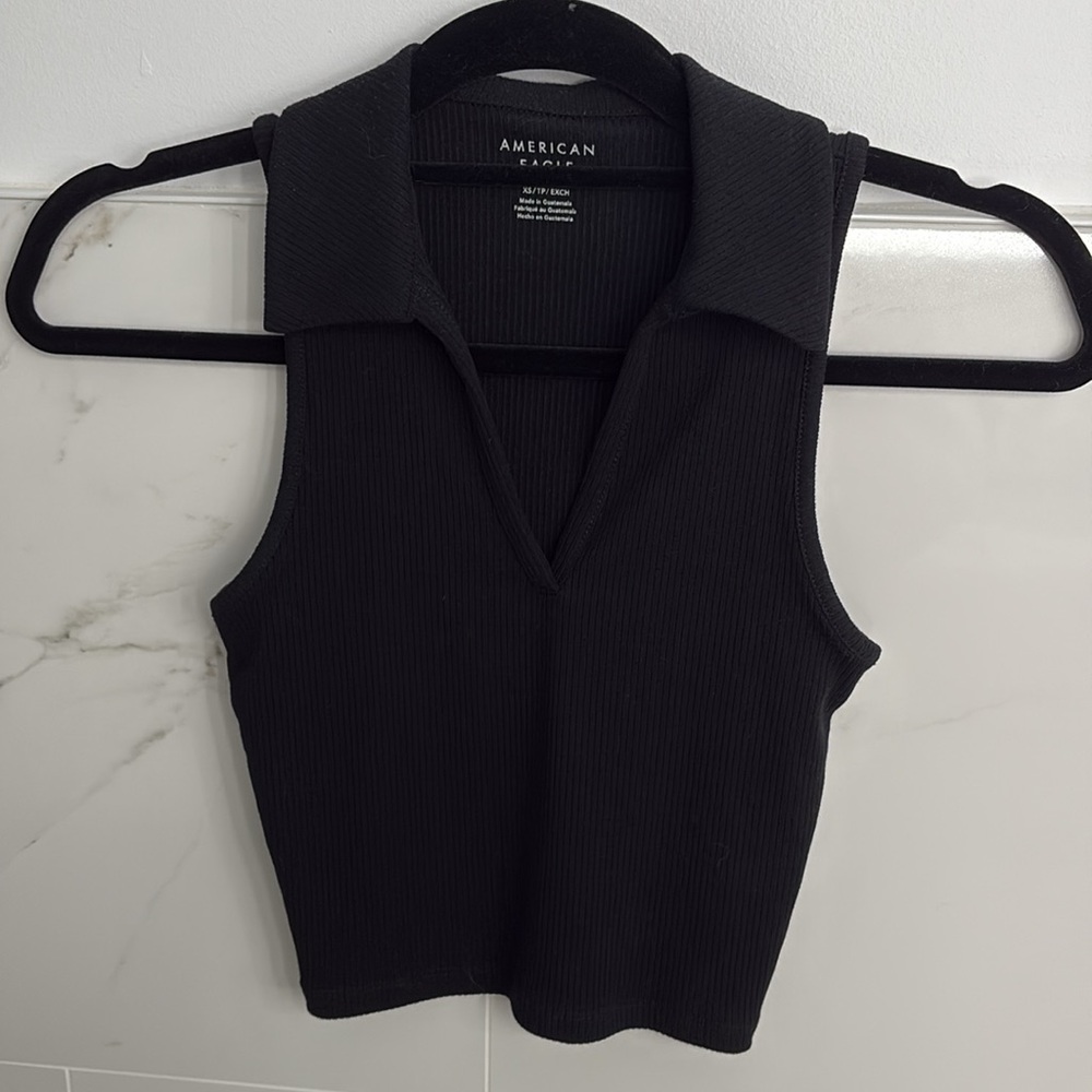 American Eagle Ribbed Polo Crop Top